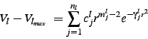 \begin{displaymath}V_l -V_{l_{max}}=\sum_{j=1}^{n_l} c_j^l r^{m_j^l-2} e^{-\gamma _j^l r^2}\end{displaymath}