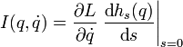  I(q,\dot{q}) = \frac{\partial L}{\partial\dot{q}} \left. \frac{\textrm{d}h_s(q)}{\textrm{d}s} \right|_{s=0} 