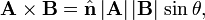 
\mathbf{A}\times \mathbf{B} = \hat{\mathbf{n}}\,  |\mathbf{A}|\, |\mathbf{B}|\,\sin\theta,
