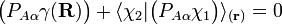   \big(P_{A\alpha}\gamma(\mathbf{R})\big)+ \langle\chi_2|\big(P_{A\alpha} \chi_1\big) \rangle_{(\mathbf{r})} = 0  