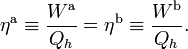  \eta^\mathrm{a} \equiv \frac{W^\mathrm{a} }{Q_h} =  \eta^\mathrm{b} \equiv \frac{W^\mathrm{b} }{Q_h}. 