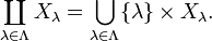 \coprod_{\lambda \in \Lambda} X_\lambda = \bigcup_{\lambda \in \Lambda} \{\lambda\} \times X_\lambda . \, 