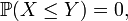  \mathbb{P} ( X \le Y ) = 0, 