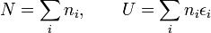 
 N = \sum_i n_i, \qquad U = \sum_i n_i \epsilon_i
