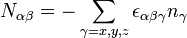
N_{\alpha \beta} = -\sum_{\gamma=x,y,z} \epsilon_{\alpha \beta \gamma} n_\gamma \,
