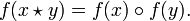 f(x \star y) = f(x) \circ f(y) . \, 