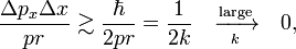 
\frac{\Delta p_x \Delta x}{p r}\gtrsim  \frac{\hbar}{2pr} =  \frac{1}{2 k }\quad \xrightarrow[k]{\text{large}} \quad 0,
