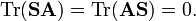 
\mathrm{Tr}(\mathbf{S}\mathbf{A}) = \mathrm{Tr}(\mathbf{A}\mathbf{S}) =0 .
