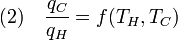 (2)\quad
\frac{q_C}{q_H} = f(T_H,T_C)
