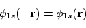 \begin{displaymath}\phi_{1s}(-{\bf r}) = \phi_{1s}({\bf r})
\end{displaymath}