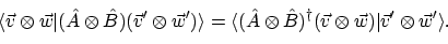 \begin{displaymath}\langle{\vec{v} \otimes \vec{w}}\vert{(\hat{A} \otimes \hat{B...
...{v} \otimes \vec{w})}\vert{\vec{v}' \otimes \vec{w}'}\rangle .
\end{displaymath}