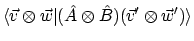 $\displaystyle \langle{\vec{v} \otimes \vec{w}}\vert{(\hat{A} \otimes \hat{B})(\vec{v}' \otimes \vec{w}')}\rangle$