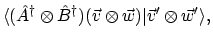 $\displaystyle \langle{(\hat{A}^\dagger \otimes \hat{B}^\dagger)
(\vec{v} \otimes \vec{w})}\vert{\vec{v}' \otimes \vec{w}'}\rangle ,$