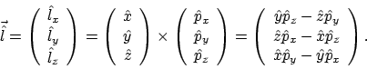 \begin{displaymath}\vec{\hat{l}}
= \left( \begin{array}{c}
\hat{l}_x \\ \hat{...
...\
\hat{x}\hat{p}_y - \hat{y}\hat{p}_x
\end{array} \right) .
\end{displaymath}