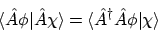 \begin{displaymath}\langle{\hat{A}\phi}\vert{\hat{A}\chi}\rangle
= \langle{\hat{A}^\dagger\hat{A}\phi}\vert{\chi}\rangle
\end{displaymath}