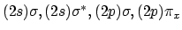 $(2s)\sigma, (2s)\sigma^\ast, (2p)\sigma, (2p)\pi_x$