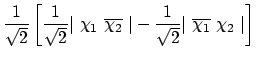 $\displaystyle \frac{1}{\sqrt{2}} \left[
\frac{1}{\sqrt{2}} \vert\ \chi_1\ \over...
..._2}\ \vert
- \frac{1}{\sqrt{2}} \vert\ \overline{\chi_1}\ \chi_2\ \vert
\right]$