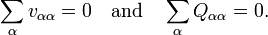  \sum_{\alpha} v_{\alpha\alpha} = 0 \quad \hbox{and}\quad \sum_{\alpha} Q_{\alpha\alpha} = 0. 