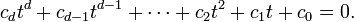  c_d t^d + c_{d-1} t^{d-1} + \cdots + c_2 t^2 + c_1 t + c_0 = 0.