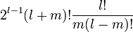 2^{l-1}(l+m)! \frac{l!}{m(l-m)!} 