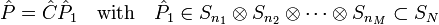 
\hat{P} = \hat{C}\hat{P}_1 \quad\hbox{with}\quad   \hat{P}_1 \in S_{n_1}\otimes S_{n_2}\otimes\cdots \otimes S_{n_M} \sub S_N
