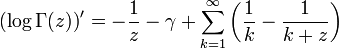 \left(\log \Gamma(z)\right)' =  -\frac{1}{z} -\gamma + \sum_{k=1}^\infty \left(\frac{1}{k}-\frac{1}{k+z} \right)