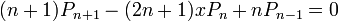   (n+1) P_{n+1} - (2n+1) x P_n + n P_{n-1} = 0 \, 