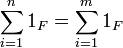 \sum_{i=1}^n 1_F = \sum_{i=1}^m 1_F