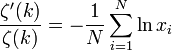 \frac{\zeta'(k)}{\zeta(k)} = -\frac{1}{N} \sum_{i=1}^{N} \ln x_{i} 