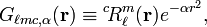  G_{\ell mc, \alpha}(\mathbf{r})\equiv  {}^c\!R_\ell^m(\mathbf{r}) e^{-\alpha r^2} , 