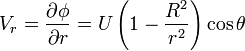 V_r=\frac{\partial \phi}{\partial r} = U\left(1-\frac{R^2}{r^2}\right)\cos\theta