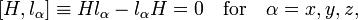  [H,l_\alpha] \equiv Hl_\alpha -l_\alpha H  = 0 \quad\text{for}\quad\alpha=x,y,z,