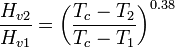 \frac{H_{v2}}{H_{v1}} = \left(\frac{T_c - T_2}{T_c - T_1}\right)^{0.38}