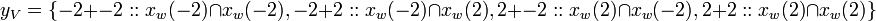 y_V = \{ -2 + -2 :: x_w(-2) \cap x_w(-2), -2 + 2 :: x_w(-2) \cap x_w(2), 2 + -2 :: x_w(2) \cap x_w(-2), 2 + 2 :: x_w(2) \cap x_w(2) \} \! 