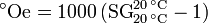 ^\circ \mathrm{Oe} = 1000\, (\mathrm{SG}_{20\,^\circ \mathrm{C}}^{20\,^\circ \mathrm{C}} -1)