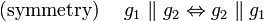 \textrm{ (symmetry)     }\quad\  g_1 \parallel g_2 \Leftrightarrow g_2 \parallel g_1 