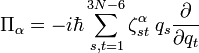  \Pi_\alpha = -i\hbar \sum_{s,t=1}^{3N-6}  \zeta^{\alpha}_{st} \; q_s \frac{\partial}{\partial q_t} 