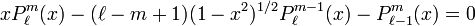  xP_{\ell}^{m}(x) -(\ell-m+1)(1-x^2)^{1/2} P_{\ell}^{m-1}(x) - P_{\ell-1}^{m}(x)=0 