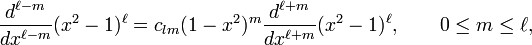  \frac{d^{\ell-m}}{dx^{\ell-m}} (x^2-1)^{\ell} = c_{lm} (1-x^2)^m  \frac{d^{\ell+m}}{dx^{\ell+m}}(x^2-1)^{\ell},\qquad   0 \le m \le \ell, 
