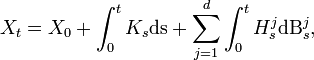 X_t = X_0 + \int_0^t K_s\mathrm{ds} + \sum_{j=1}^d\int_0^t H^j_s\mathrm{dB}_s^j,